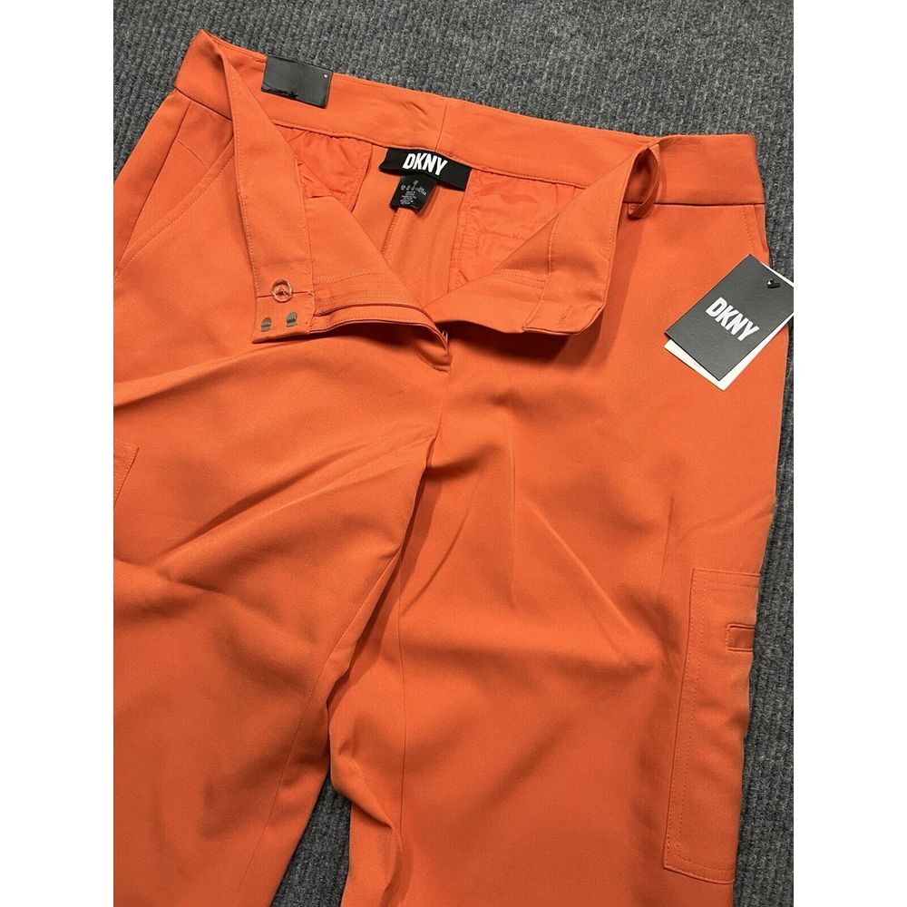 New DKNY Womens Orange Wide Leg Utility Cargo Suit Pants Stretch Full Length Lg